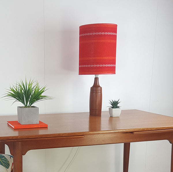 A Midcentury Lamp with Retro Lampshade on a Solid Teak Gplan Table.