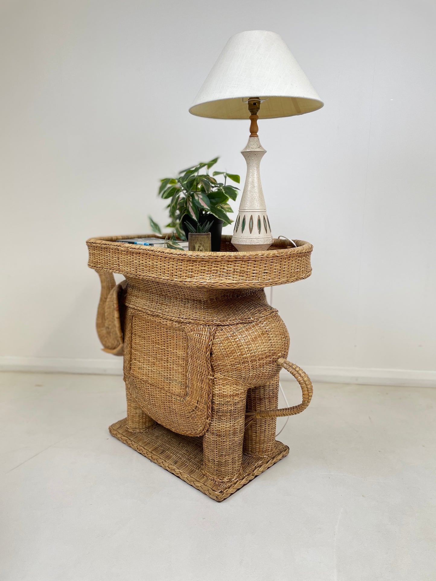 VINTAGE BAMBOO ELEPHANT SIDE TABLE