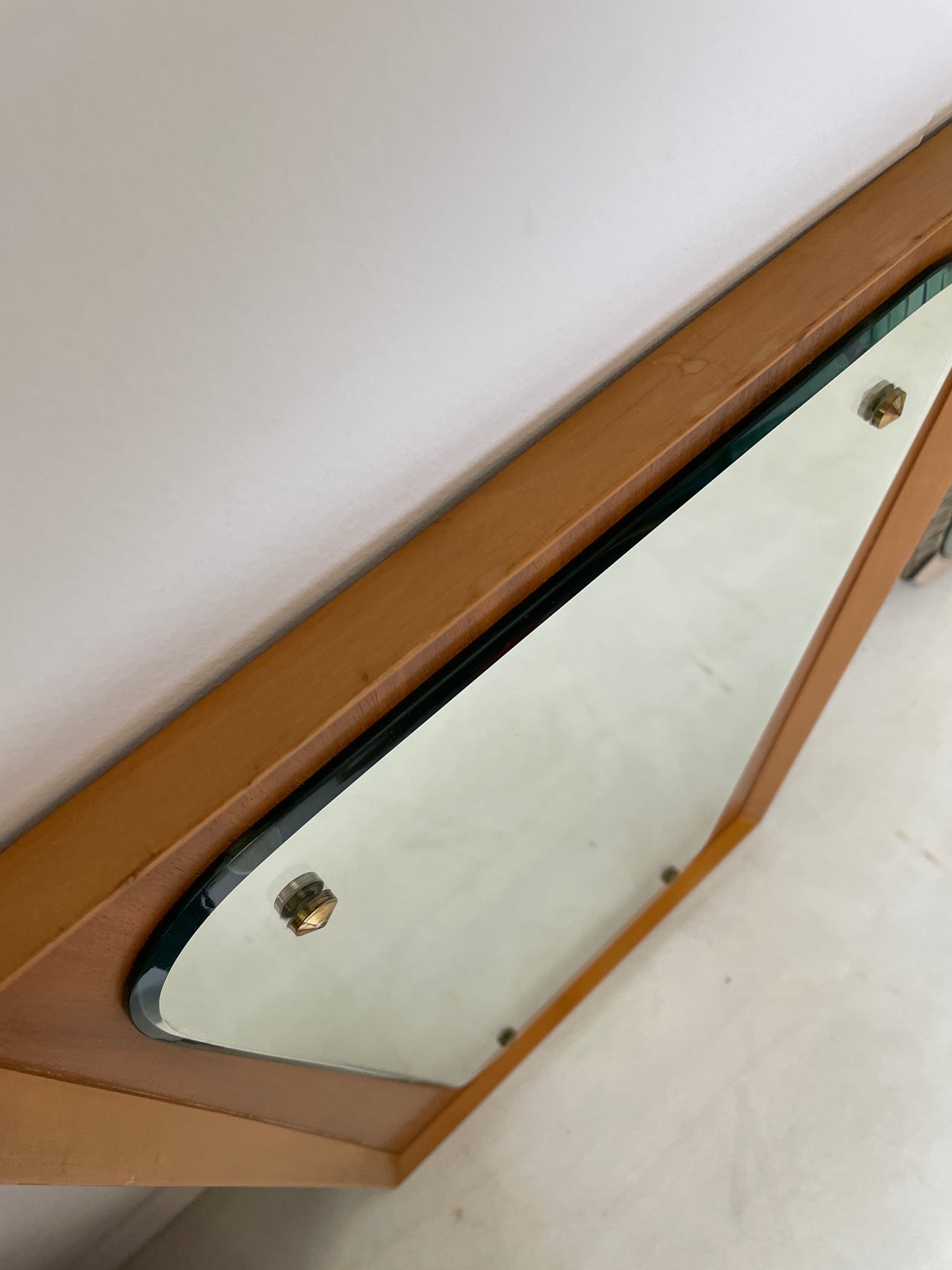 VINTAGE TAPERED TEAK WALL MIRROR