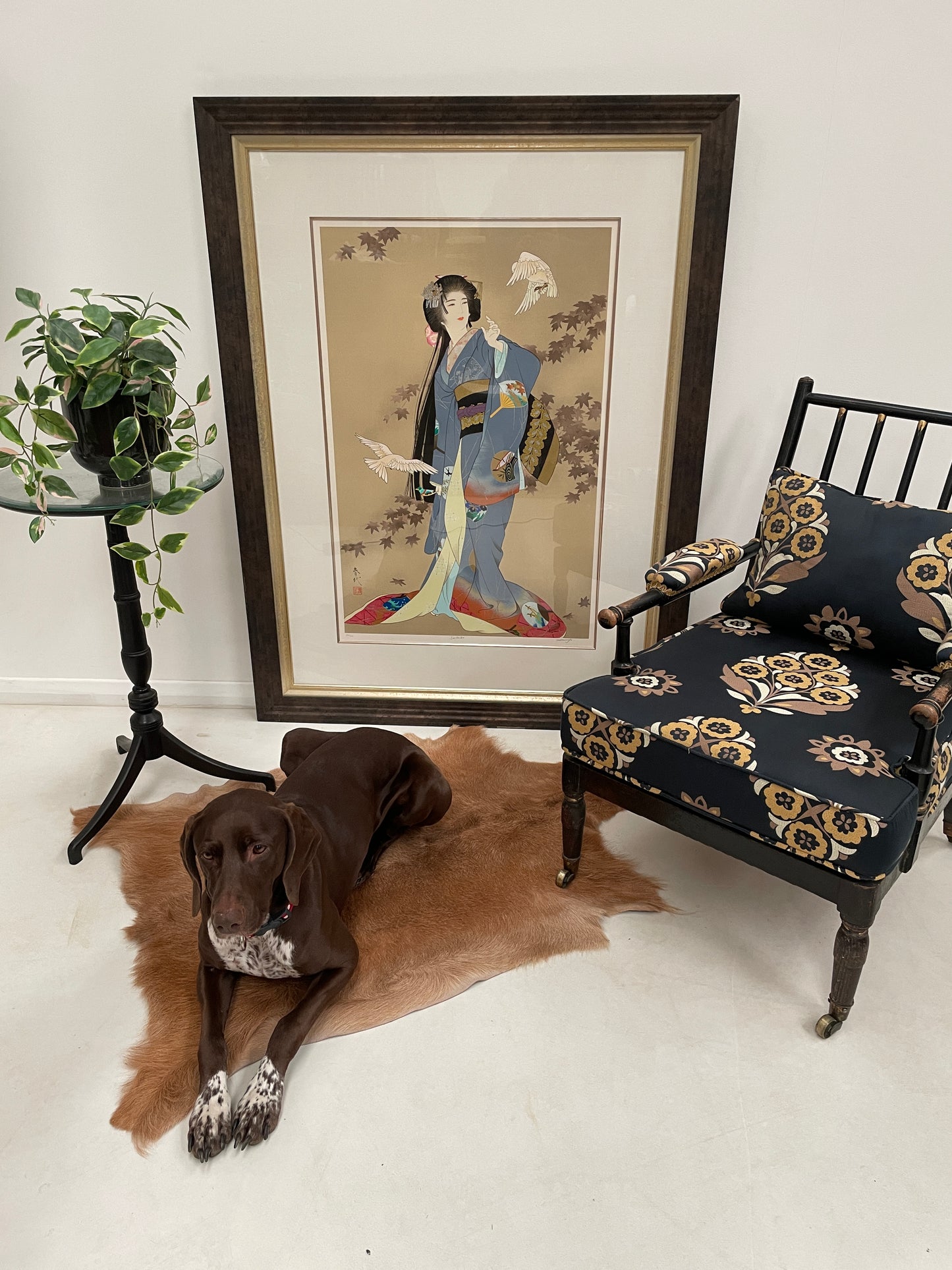 ANTIQUE BLACK EBONISED LIBRARY CHAIR ON CASTORS