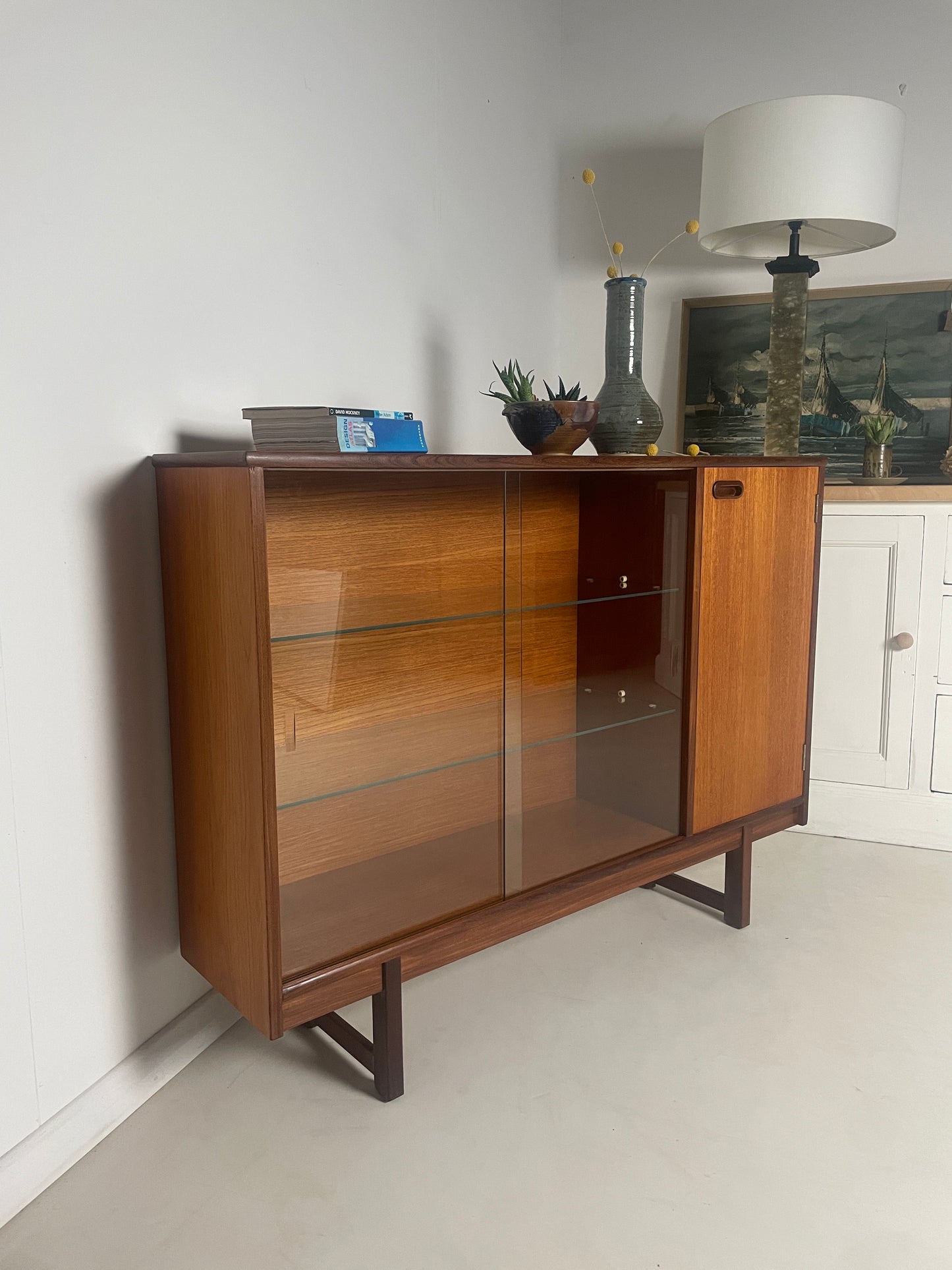 TURNIDGE GLAZED TEAK BOOKCASE / SIDEBOARD