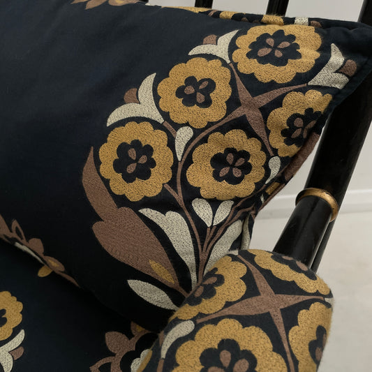 ANTIQUE BLACK EBONISED LIBRARY CHAIR ON CASTORS