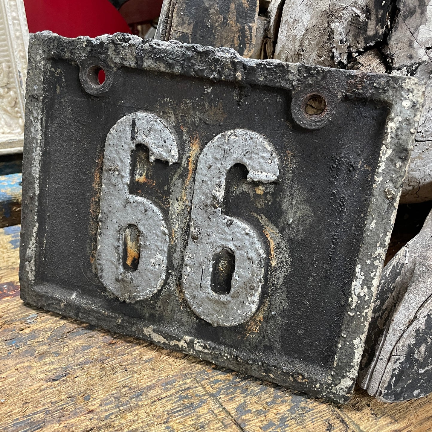 ORIGINAL CAST IRON MACHINE DOOR NUMBER PLAQUE No 50