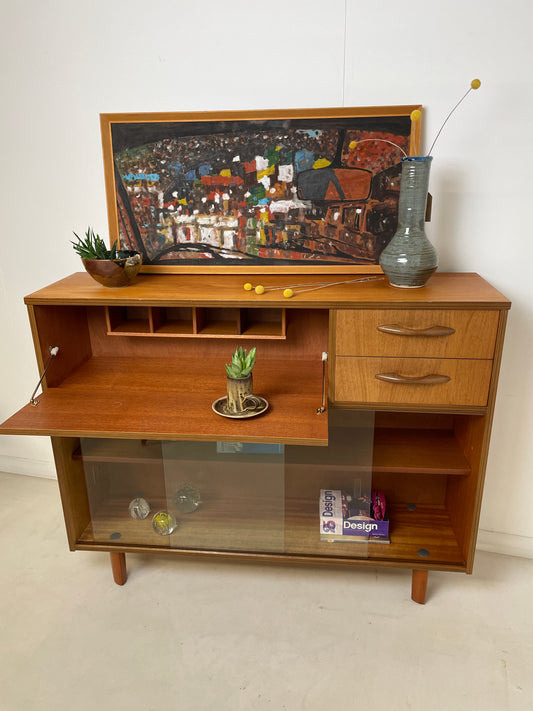 AVALON GLAZED TEAK BOOKCASE / SIDEBOARD