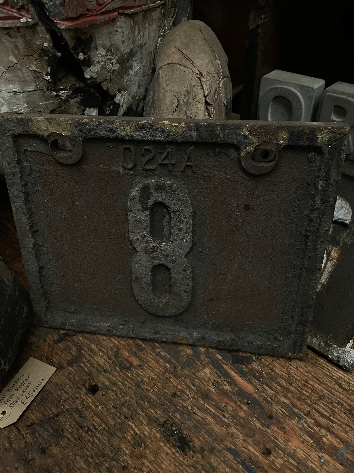 ORIGINAL CAST IRON MACHINE DOOR NUMBER PLAQUE No 8