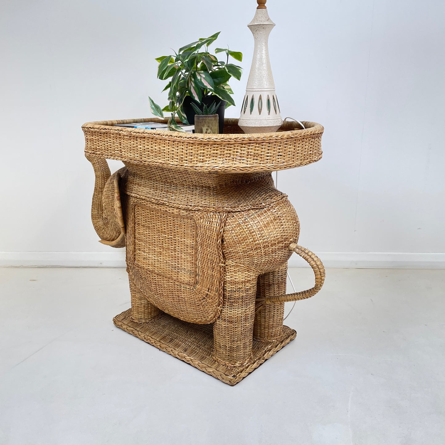 VINTAGE BAMBOO ELEPHANT SIDE TABLE