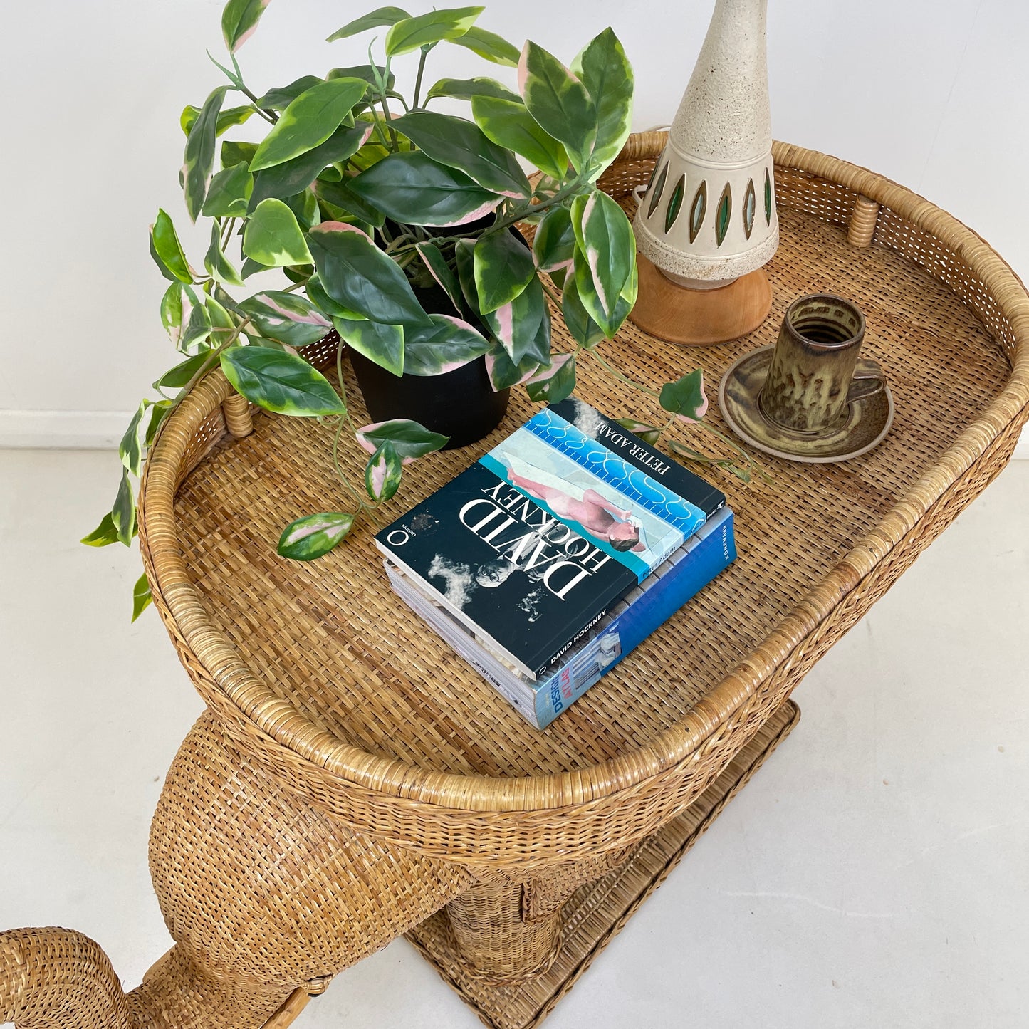 VINTAGE BAMBOO ELEPHANT SIDE TABLE