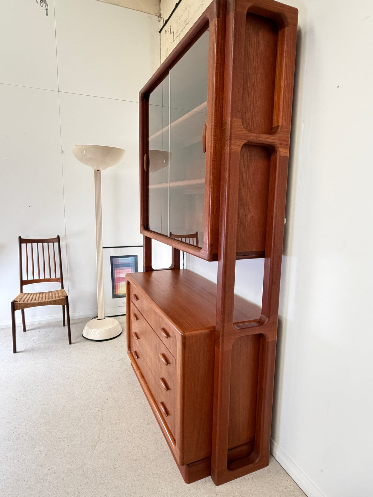 DYRLUND TEAK ROOM DIVIDER WITH GLASS BOOKCASE