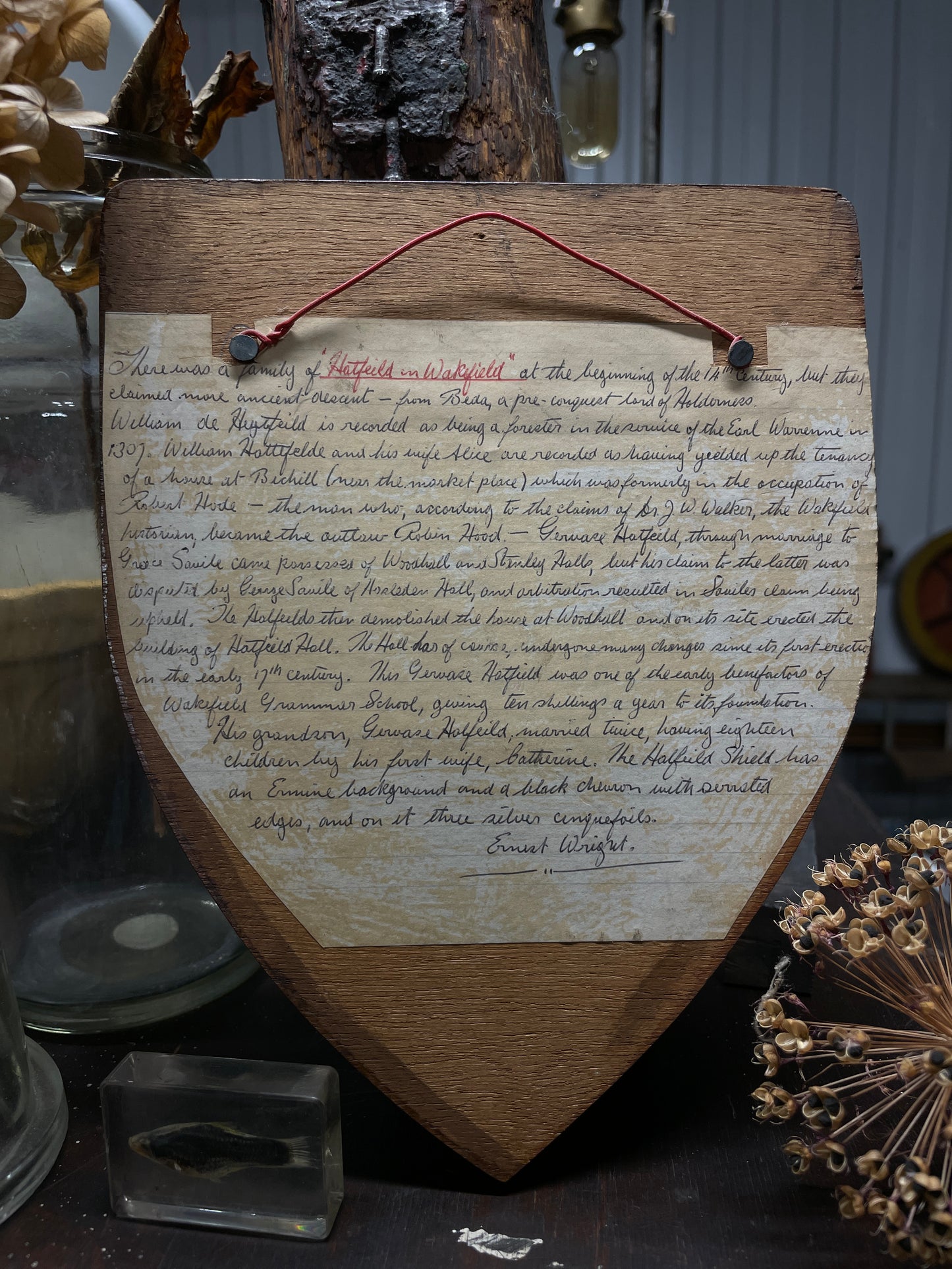 VINTAGE SHIELD HAND PAINTED PLAQUE - HATFIELD