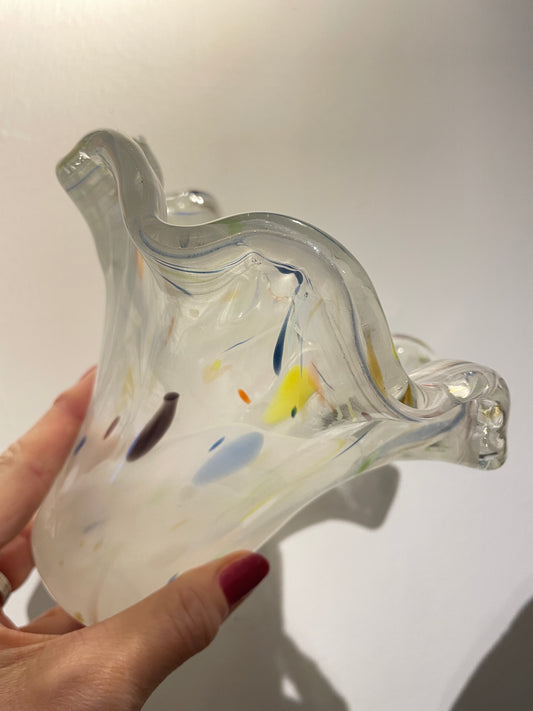 ITALIAN WHITE MURANO CONFETTI VASE