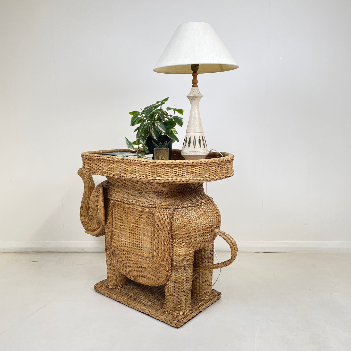 VINTAGE BAMBOO ELEPHANT SIDE TABLE