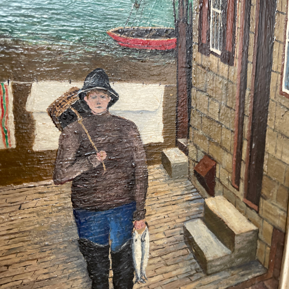 SIGNED 1960S OIL PAINTING OF WHITBY TIN GHAUT Statement Furniture