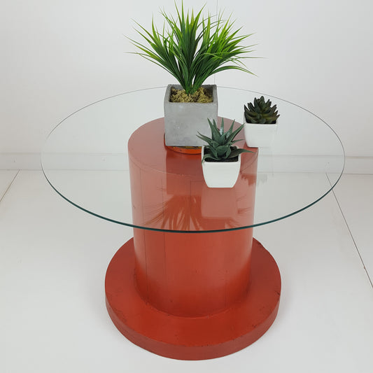 BESPOKE FOUNDRY WHEEL GLASS TOPPED COFFEE TABLE