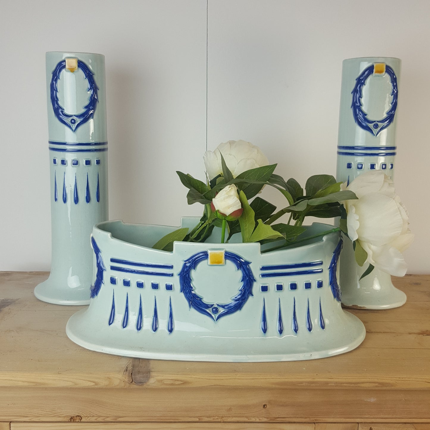 TWIN VASE & JARDINIERE PLANTER GARNITURE SET CIRCA 1900S