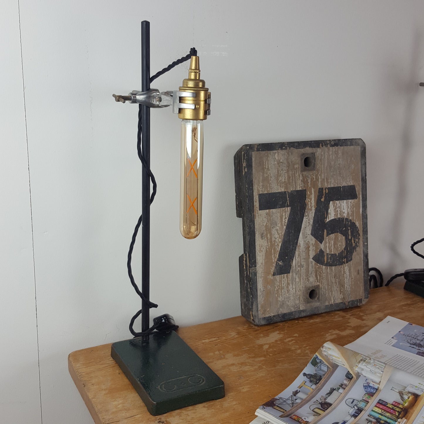 VINTAGE REPURPOSED RETORT STAND LAMPS SET OF 2