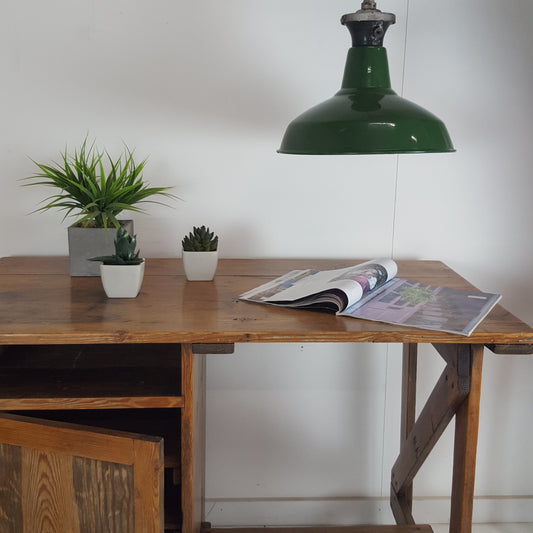 ORIGINAL BENJAMIN FACTORY CEILING LIGHT IN ENAMEL GREEN