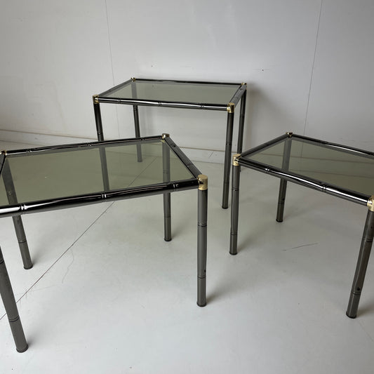 BOULANGER FRENCH METAL FAUX BAMBOO NESTING TABLES