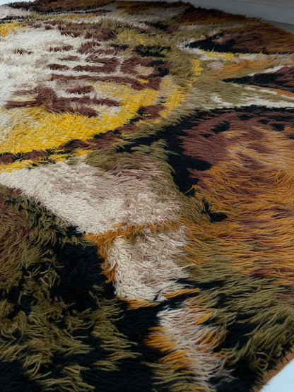 SEVENTIES ROUND SHAGGY RYA RUG - 244cm MUTED AUTUMN COLOURS
