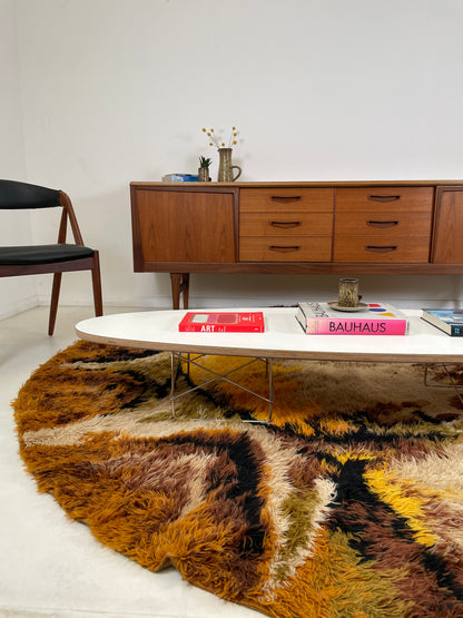 SEVENTIES ROUND SHAGGY RYA RUG - 244cm MUTED AUTUMN COLOURS