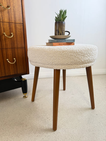 VINTAGE SHERBOURNE CREAM ROUND FOOTSTOOL REUPHOLSTERED