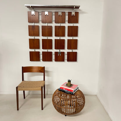 VINTAGE TEAK & CHROME WALL MOUNTED COAT RACK