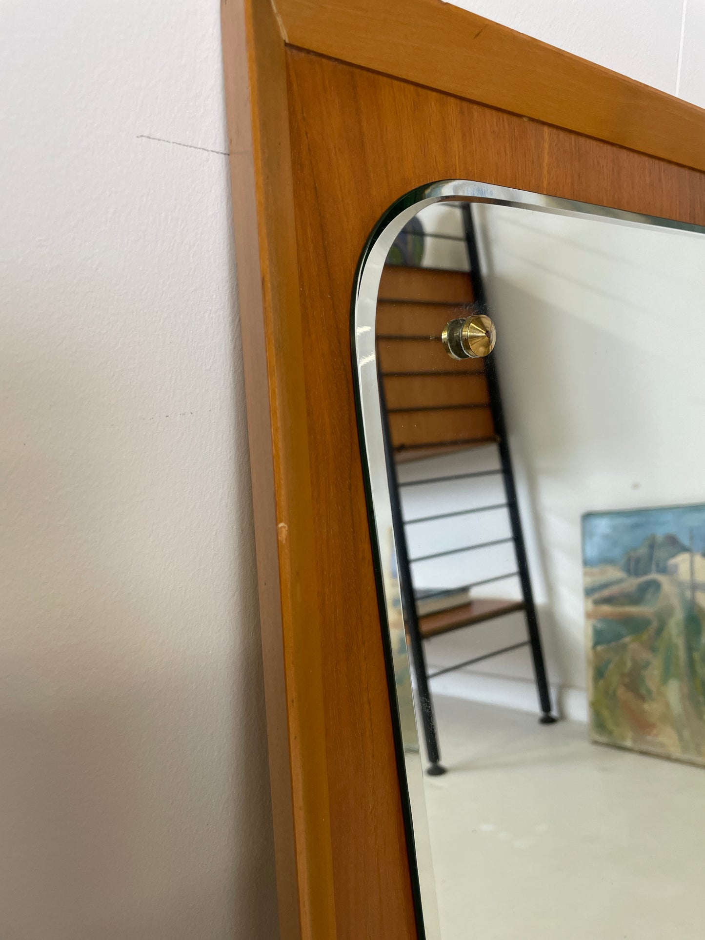 VINTAGE TAPERED TEAK WALL MIRROR