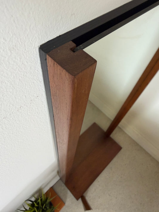 PAIR OF VINTAGE OBLONG TEAK WALL MIRRORS WITH SHELF