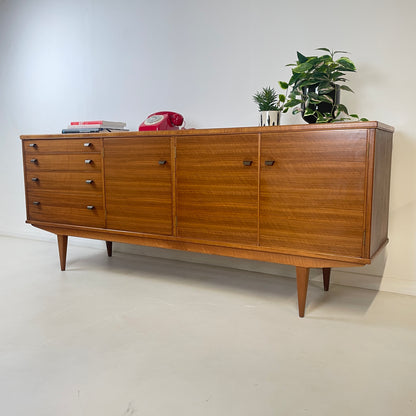 A RARE ALFRED COX MID CENTURY WALNUT & MAPLE VINTAGE SIDEBOARD