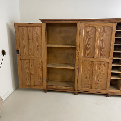 LARGE ANTIQUE PINE THREE DOOR KITCHEN/HALL CABINET