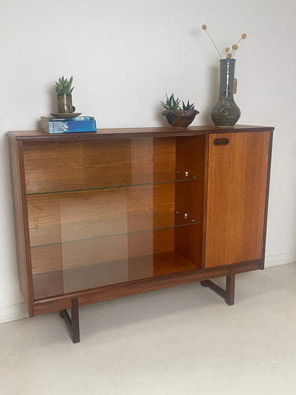 TURNIDGE GLAZED TEAK BOOKCASE / SIDEBOARD