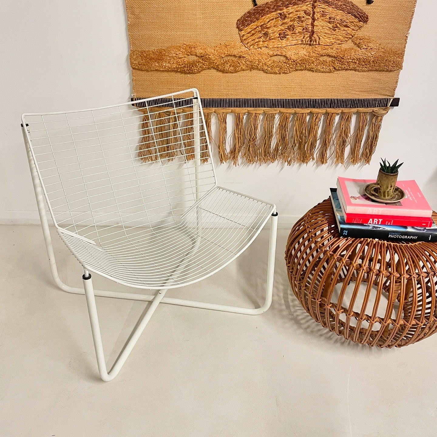 VINTAGE 1980s IKEA WHITE WIRE JARPEN CHAIRS x 2