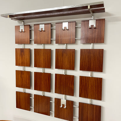 VINTAGE TEAK & CHROME WALL MOUNTED COAT RACK