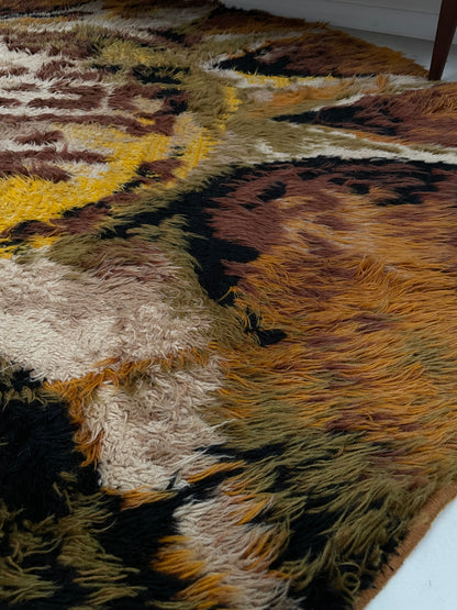 SEVENTIES ROUND SHAGGY RYA RUG - 244cm MUTED AUTUMN COLOURS