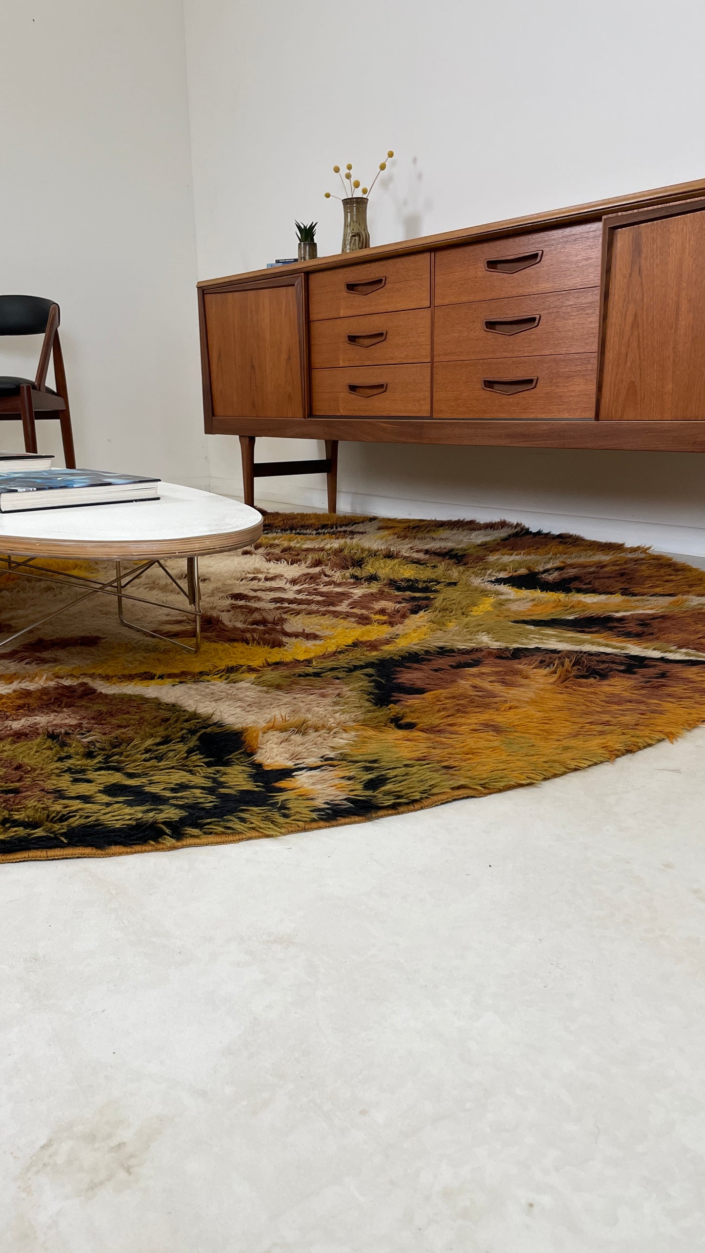 SEVENTIES ROUND SHAGGY RYA RUG - 244cm MUTED AUTUMN COLOURS