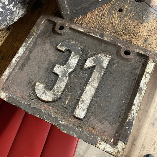 ORIGINAL CAST IRON MACHINE DOOR NUMBER PLAQUES
