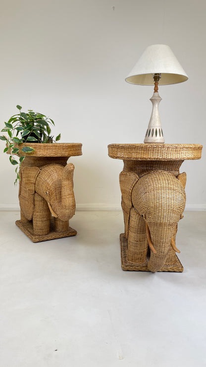 VINTAGE ELEPHANT WICKER SIDE TABLES X 2