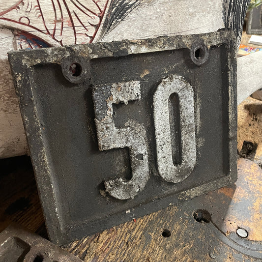 ORIGINAL CAST IRON MACHINE DOOR NUMBER PLAQUES