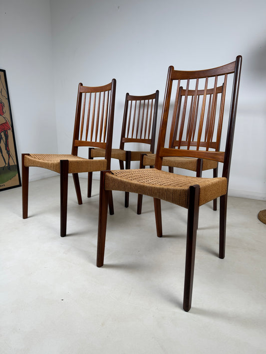 VINTAGE ARNE HOVMAND PAPERCORD CHAIRS X 4