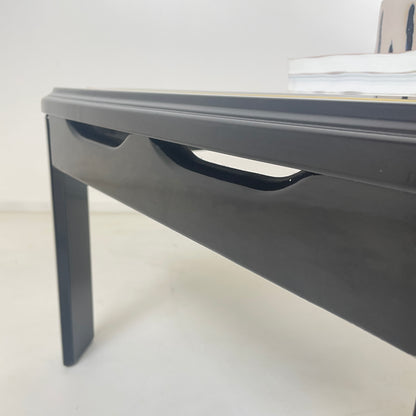 1980s MIRRORED BLACK LAQUERED COFFEE TABLE