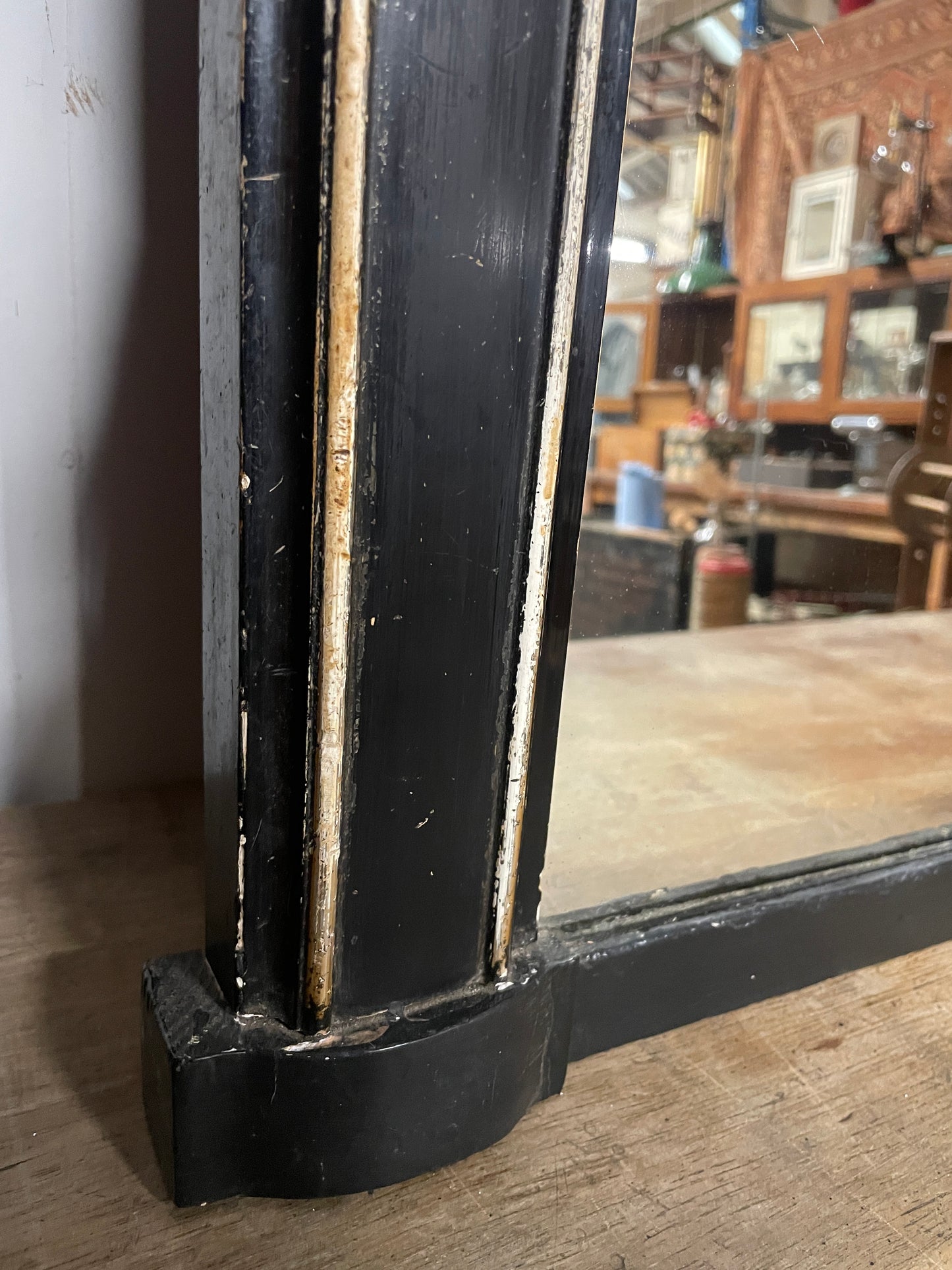 ANTIQUE BLACK EBONISED OVERMANTEL WALL MIRROR