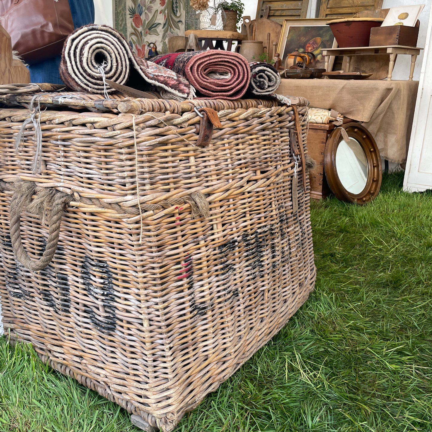 LARGE ANTIQUE MILL BASKET / BLANKET STORAGE