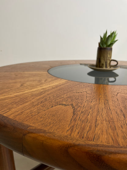 GPLAN SUNBURST ROUND TEAK AND GLASS COFFEE TABLE