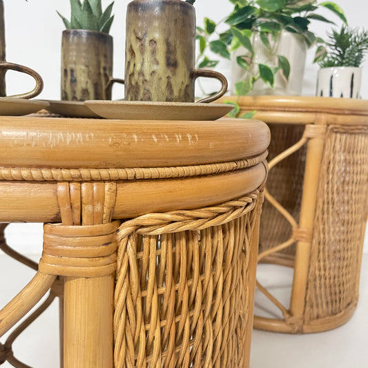 VINTAGE BAMBOO NESTING TABLES SET OF TWO