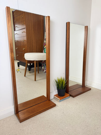 PAIR OF VINTAGE OBLONG TEAK WALL MIRRORS WITH SHELF