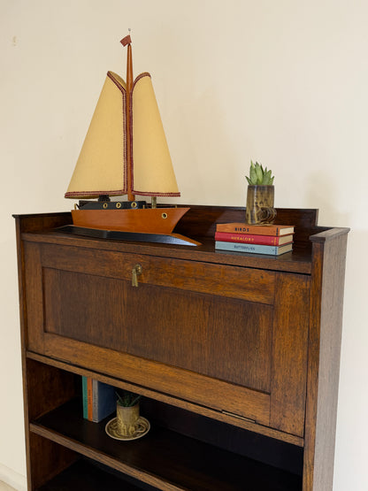 VINTAGE FALL FRONT OAK BOOKCASE BUREAU