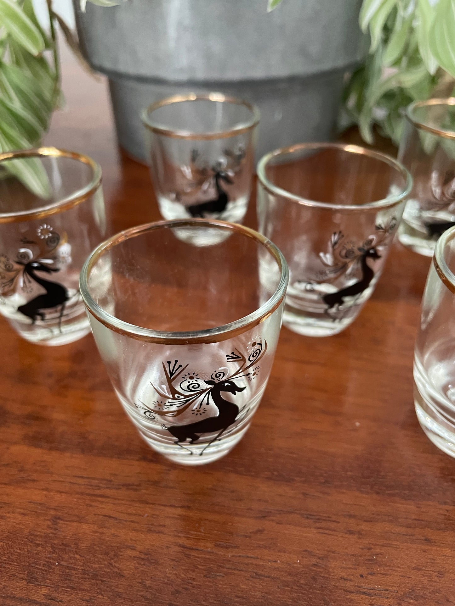1960s REINDEER SHOT GLASSES x 6