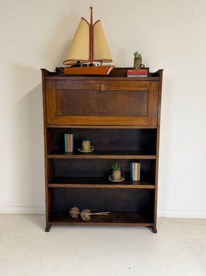 VINTAGE FALL FRONT OAK BOOKCASE BUREAU