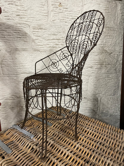 ANTIQUE FRENCH VICTORIAN CHILDS WIREWORK CHAIR