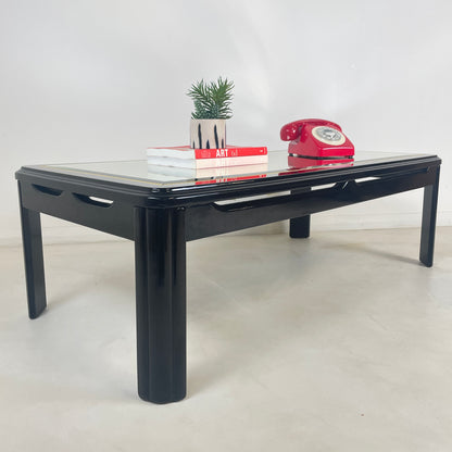 1980s MIRRORED BLACK LAQUERED COFFEE TABLE