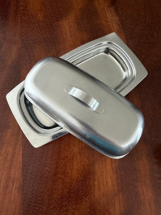 VINTAGE BUTTER DISH IN STAINLESS